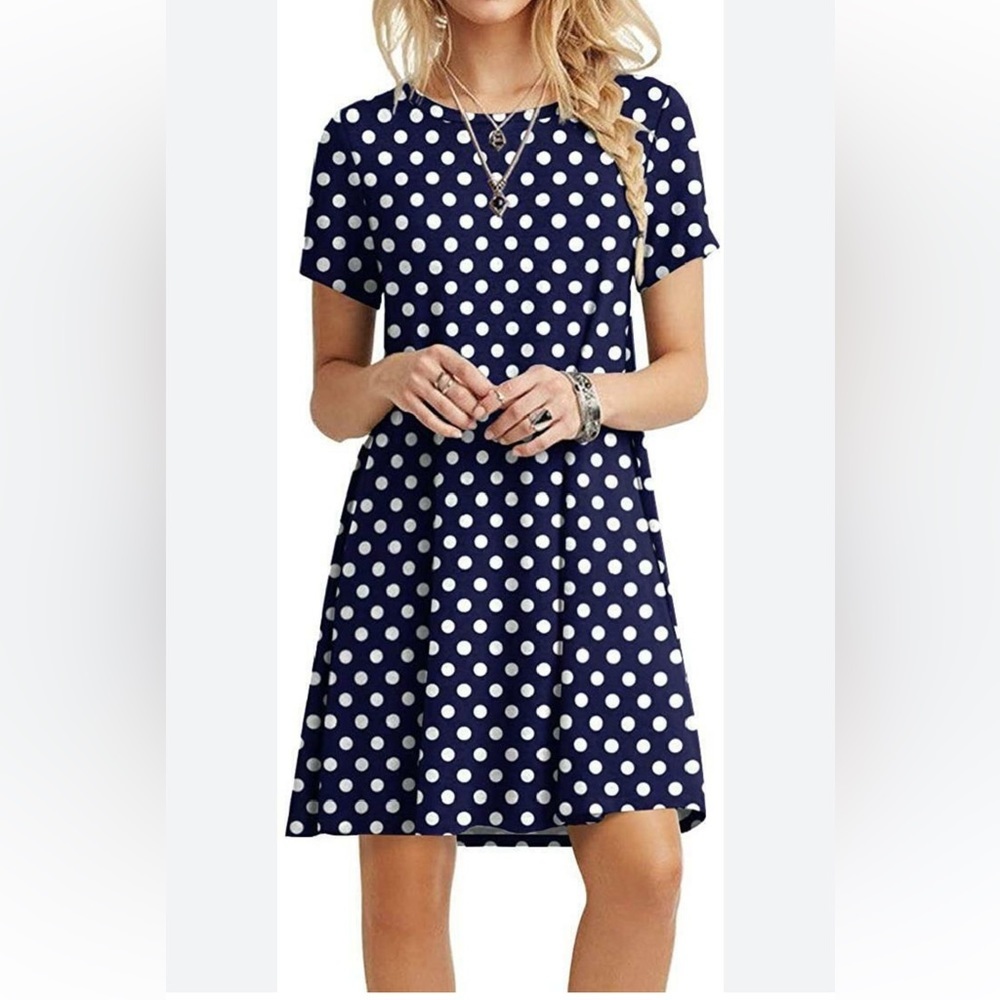 Popyoung | LIKE NEW Polka dot blue and white short sleeve dress size ext…